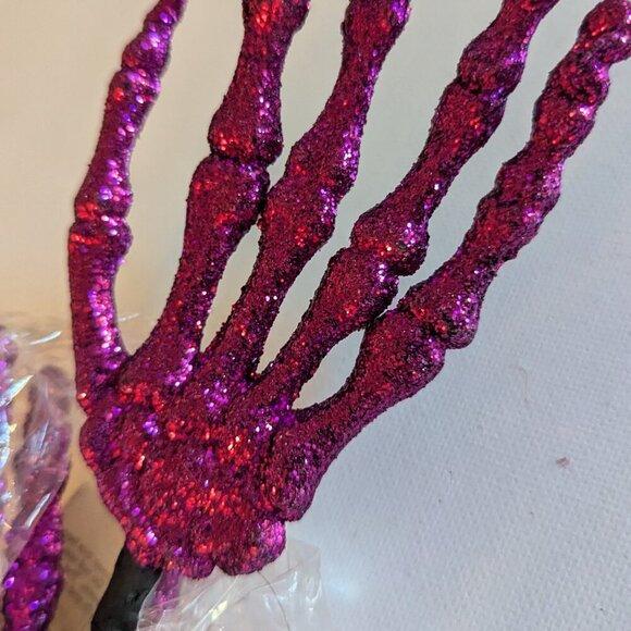 NWT 3 Skeleton Hands Pink Glitter Floral Pick Ashland Goth Halloween Decoration - Picture 4 of 11
